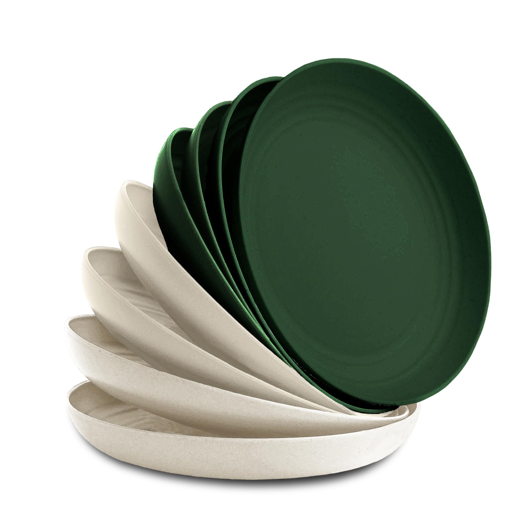 Nook Theory 8-Pack Reusable Wheat Straw Plates Set - Non Toxic and Non Plastic Dinner Plates for Kids and Adults, Lightweight Unbreakable Plate, Microwave Safe and Dishwasher Safe (Moss 9")
