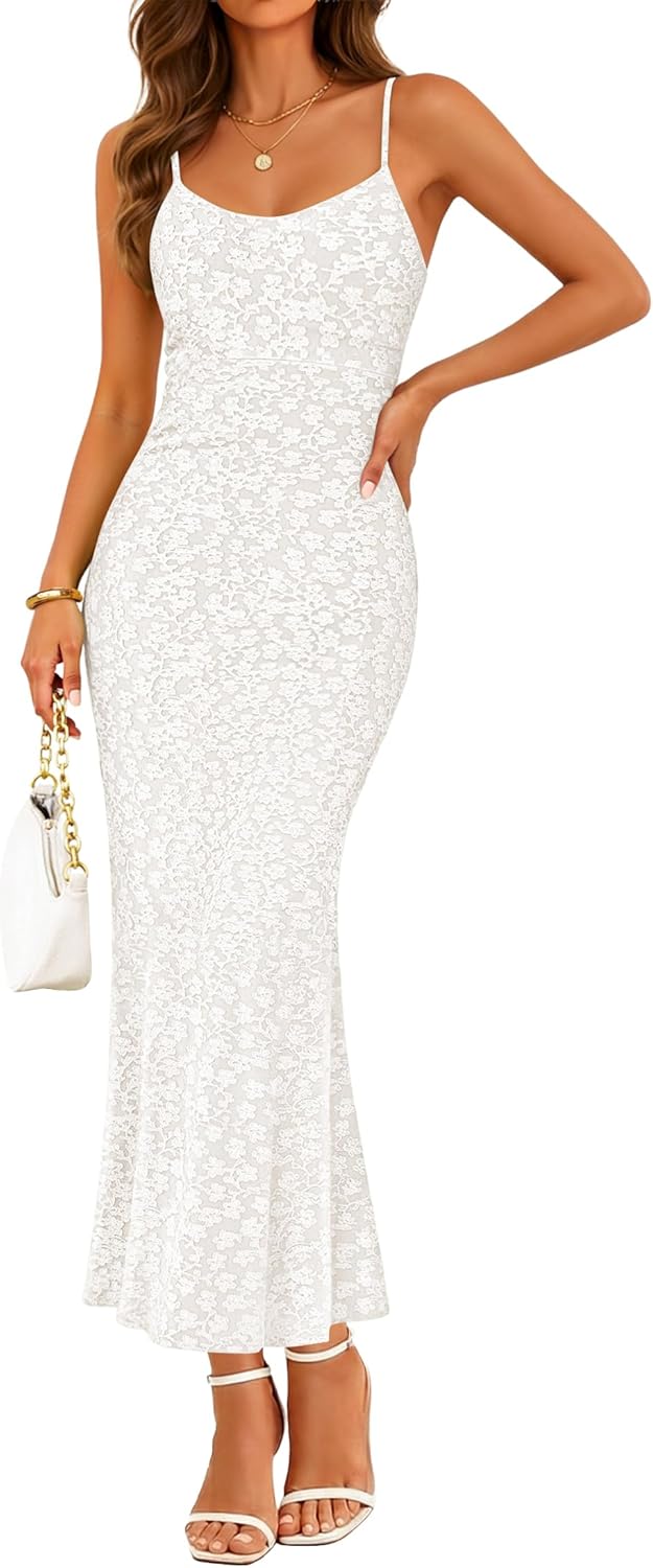 ZESICA Women's Summer Floral Spaghtti Straps Midi Dress 2026 Bodycon Sleeveless Square Neck Casual Beach Long Dresses