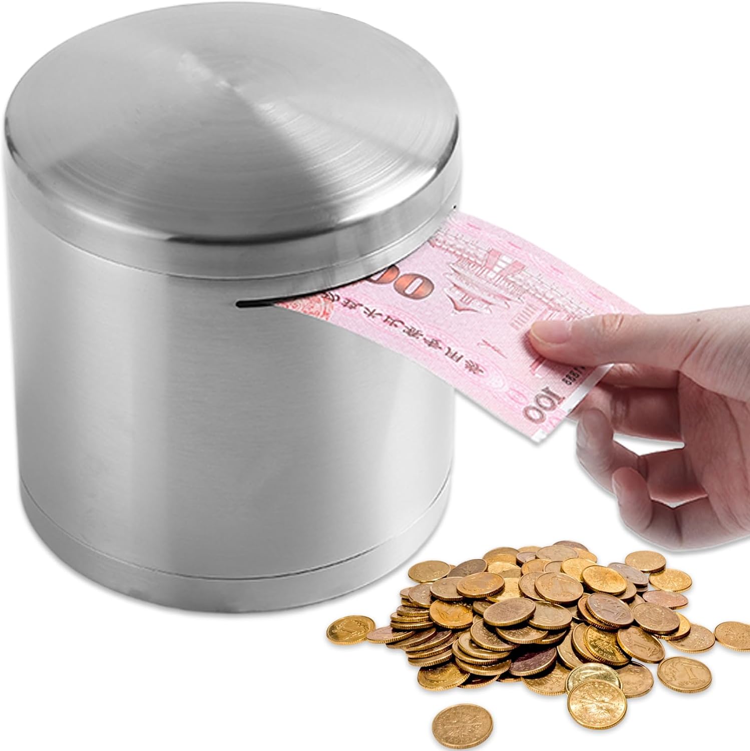 Money Saving Box Stainless Steel Money Box Unbreakable ＆ Unopenable Piggy Bank for Cash and Coin Saver Jar Help Budget and Save 5.9x5.9'', Toys