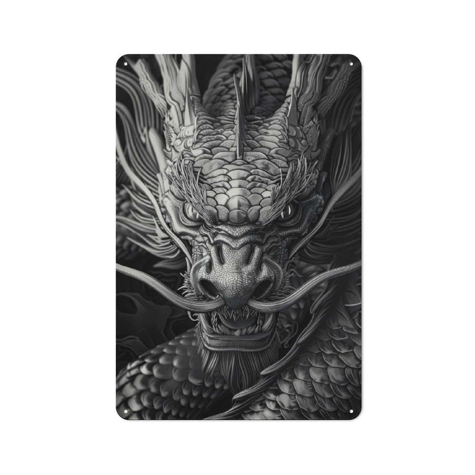 Junmoney Obsidian Chinese Dragon Metal Sign 30X20cm With For Workshop Wall, Rustic Decor, For Collectors Decorating Workshops And Hobby Rooms