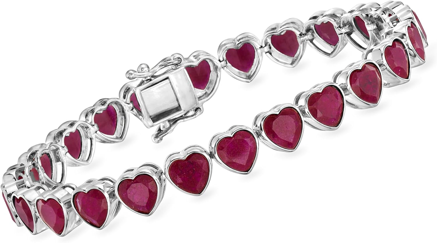Ross-Simons 20.00 ct. t.w. Ruby Heart Tennis Bracelet in Sterling Silver. 7 inches