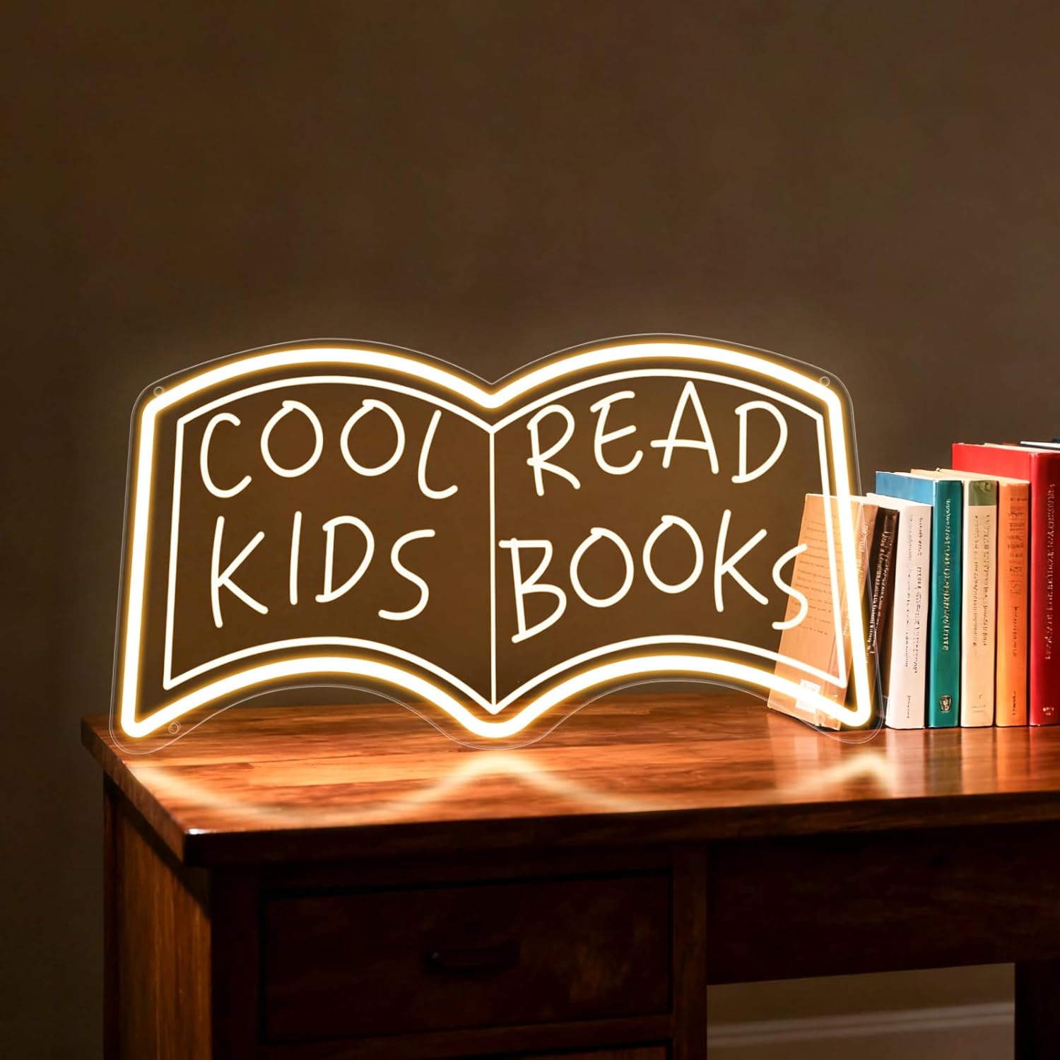 Cool Kids Read Books Neon Signs for Wall Decor Suitable for Library, Classroom, Reading Corner, Bedrooms. Book Neon Light Sign with Adjustable Dinmmer Switch Reading Letter LED Neon Lights 16.75''*8.66''Warm White