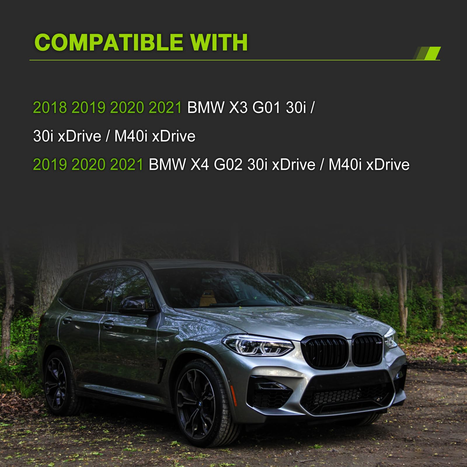 Paire de grilles de calandre avant pour BMW X3 G01 30i/30i xDrive/M40i xDrive BMW X4 G02 2018-2021 Noir brillant