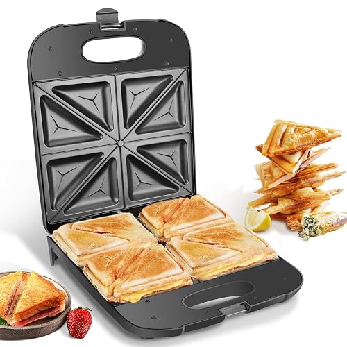 Aigostar Sandwichmaker XXL für 4 Sandwiches, Schnellaufheizung, 1400 W | Sandwichtoaster mit Antihaftbeschichtung, Automatische Temperaturregelung, Vertikale Lagerung, Rutschfeste Füße, BPA-frei