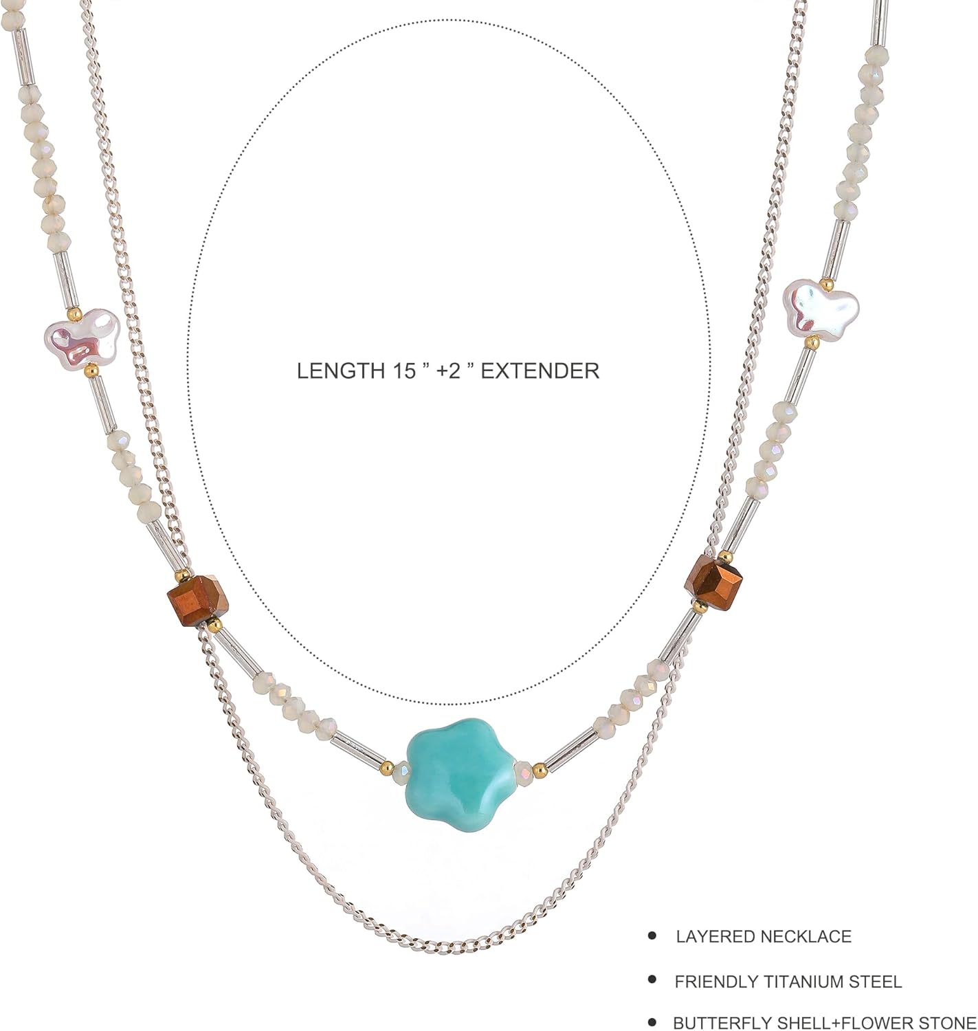 Beaded Necklace for Women Trendy, Boho Beaded Glass Silver Mixed Strand Short Necklace for Women Stacking layered necklaces Summer Beach Jewelry - Image 5