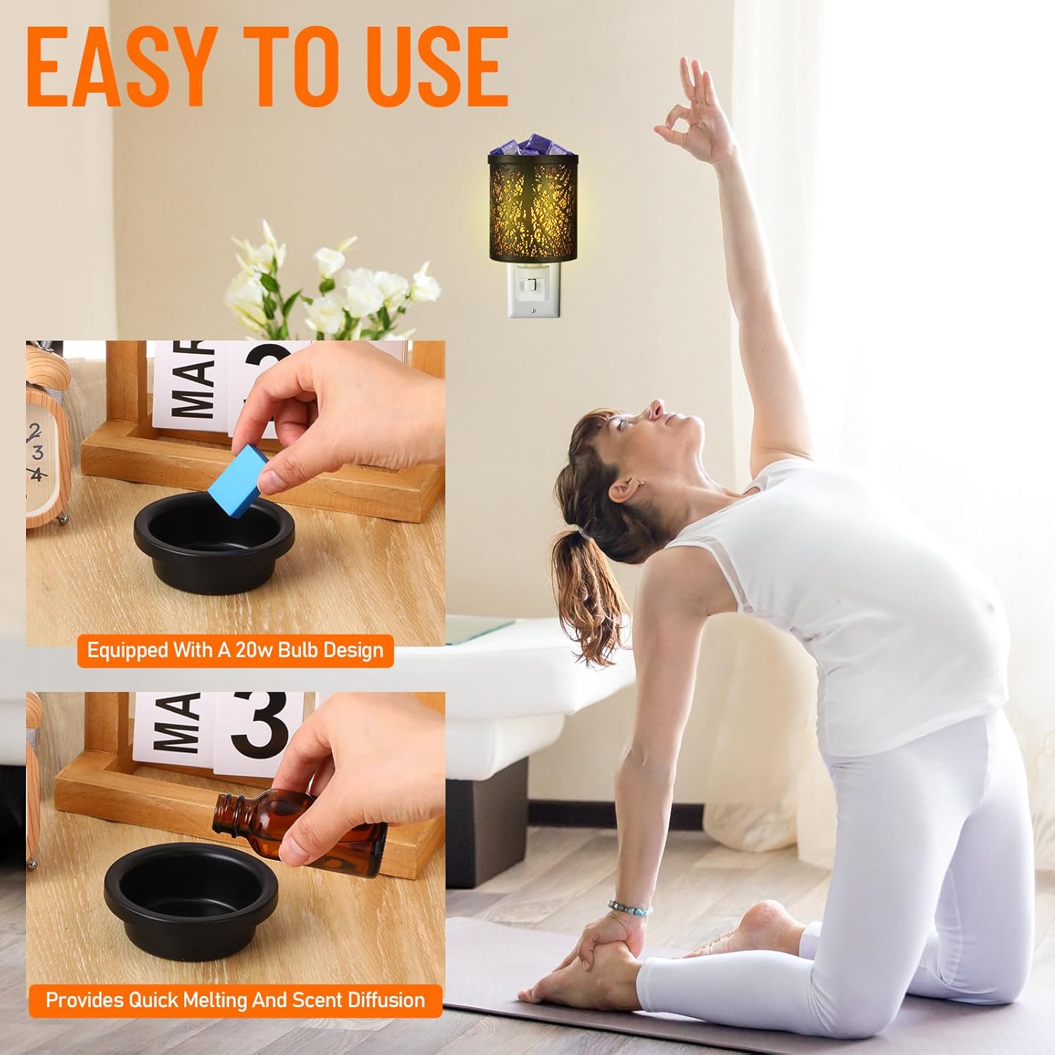 Tujoe 4 Pack Wall Plug Wax Melt Warmer, Metal Black Burner Melter, Decorative Scented Candle Warmer for Cubes Home Office, Spa, Bedroom(Bulb)