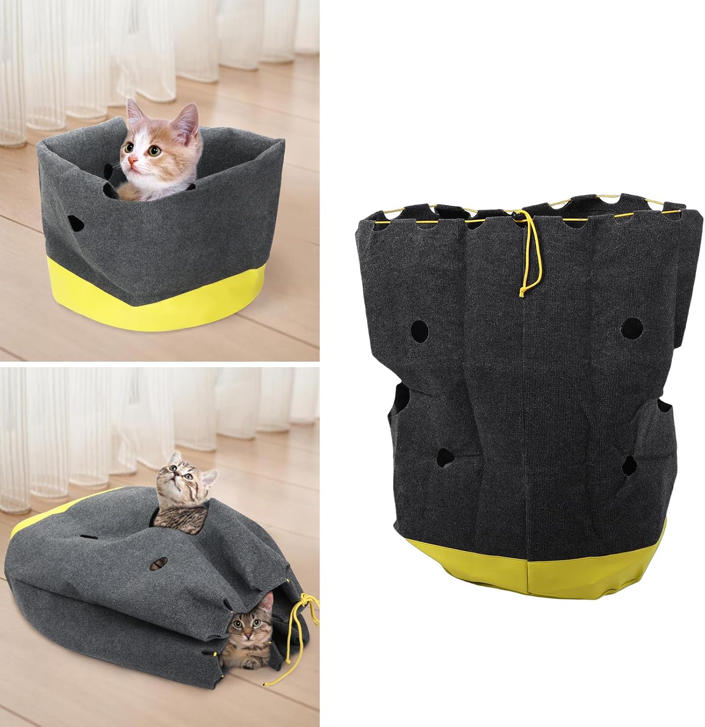 Diydeg Cat Play Bags, Collapsible Interactive Cat Tunnel Activity Center Mat Play Rug, Crinkle Sack for Indoor Cats with Multiple Holes, Drill Sleeping Bag for Hide and Seek