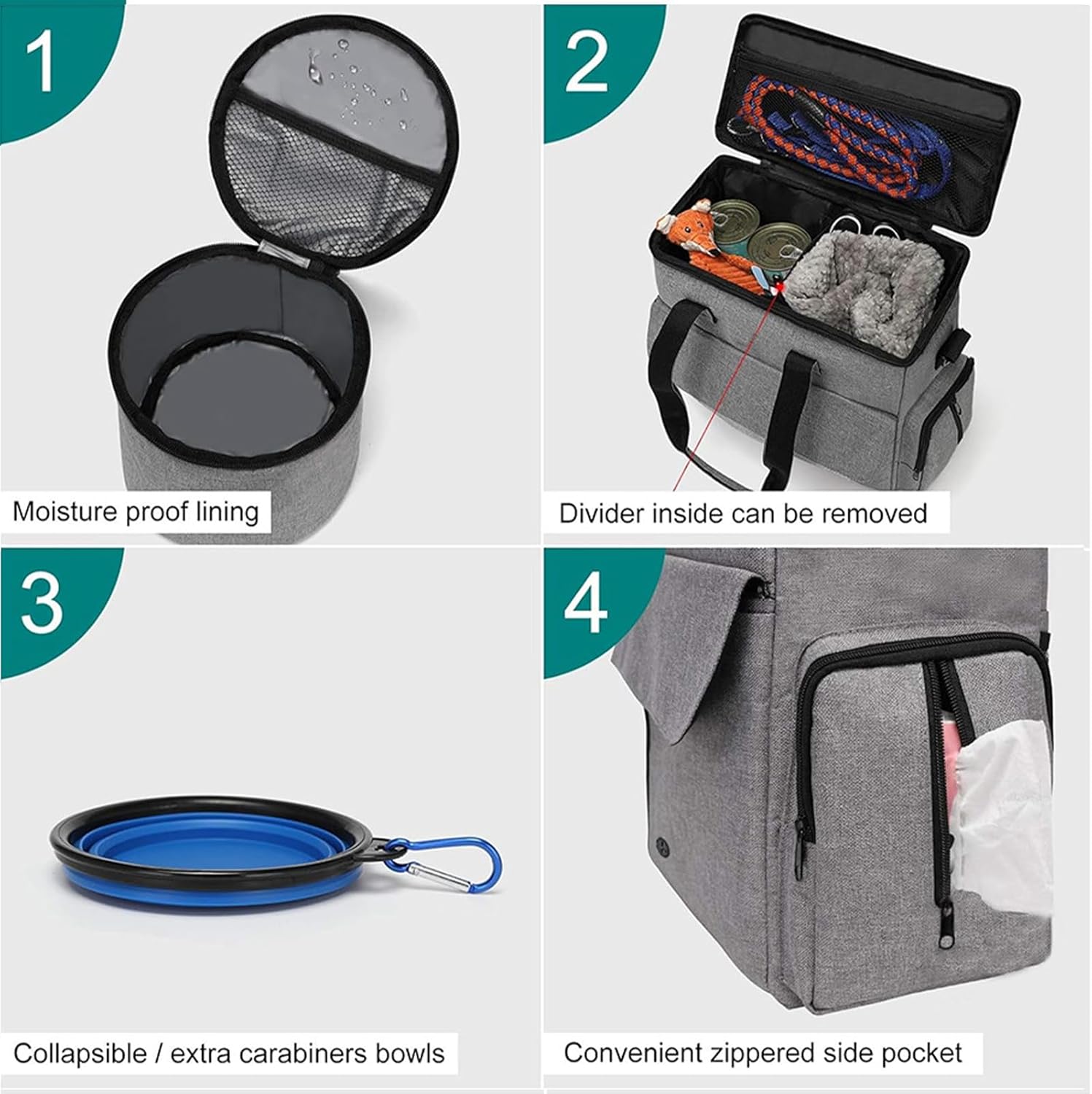 ペット旅行バッグ | 2つの折りたたみボウル付きキャリー | 犬用おやつバッグ,カーシート、バイク、ストローラー、キャンプ、子猫、猫
