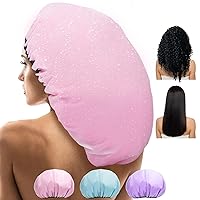Vista 11 de 3 gorros de ducha súper jumbo de 15 pulgadas, reutilizables, doble impermeable, forro de satén de seda, XL ajustable para mujeres, cabello largo
