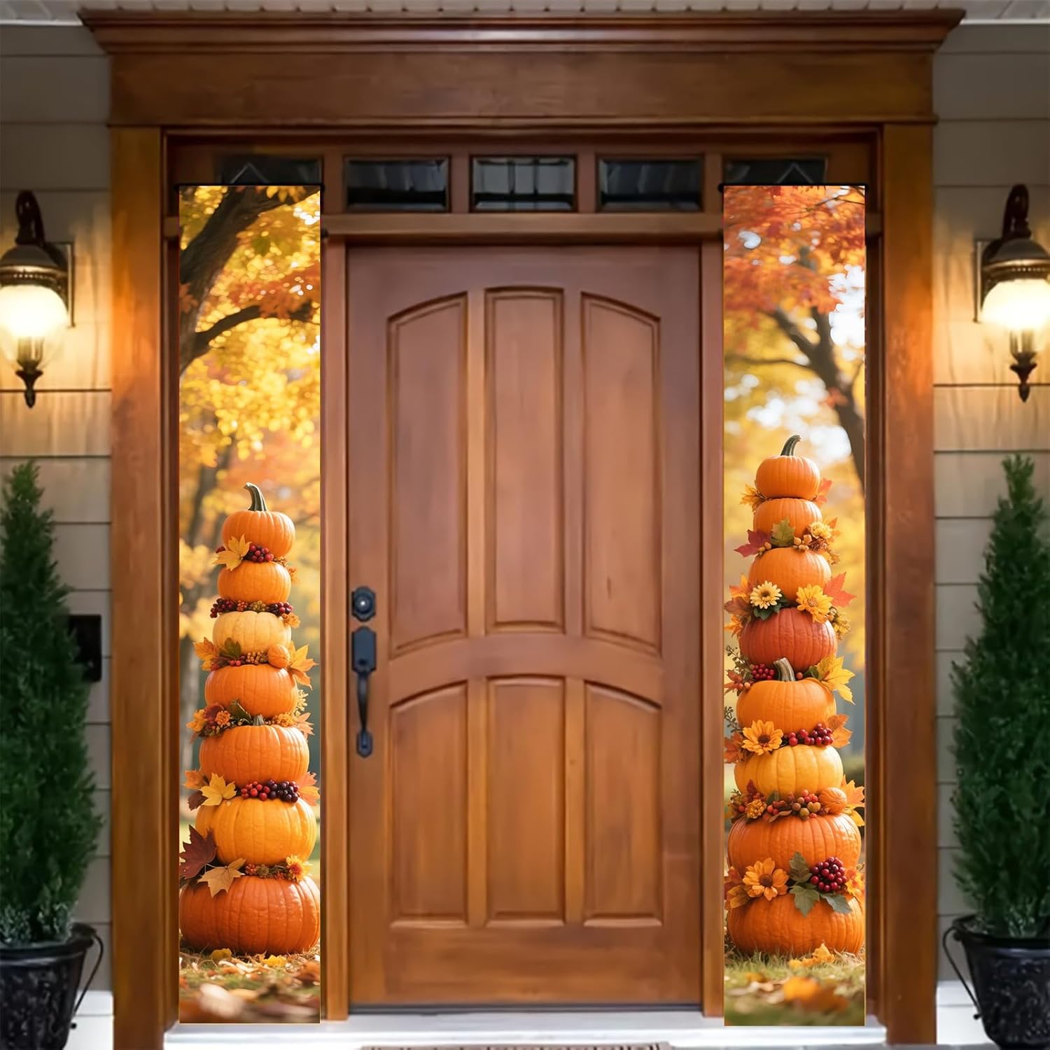 Thanksgiving Pumpkin Door Banner Pumpkin Tower 12x71 Inch Fall Polyester Vertical Door Hanging Banner Porch Decoration Thanksgiving Autumn Seasonal Harvest Background Indoor Outdoor Display - Image 6