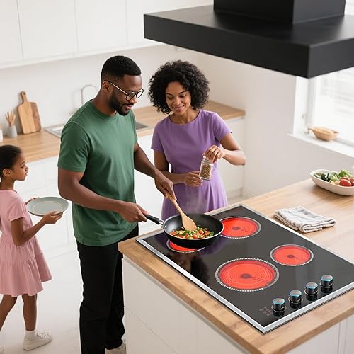 Miniatura 3 de Estufa eléctrica de 30 pulgadas, estufa eléctrica de 4 quemadores con control de perilla, quemador superior de estufa de 6700 W con protección