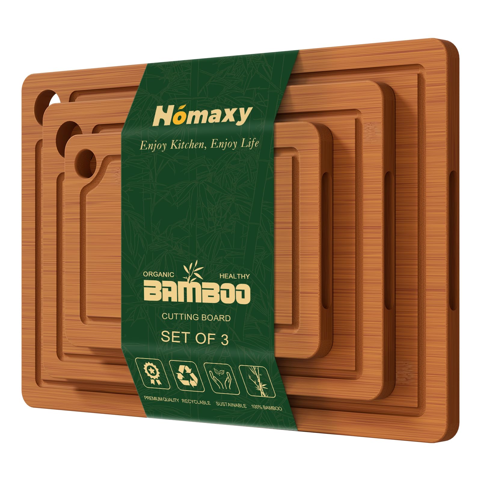 Homaxy Bamboo Cutting Board for Kitchen Set of 3