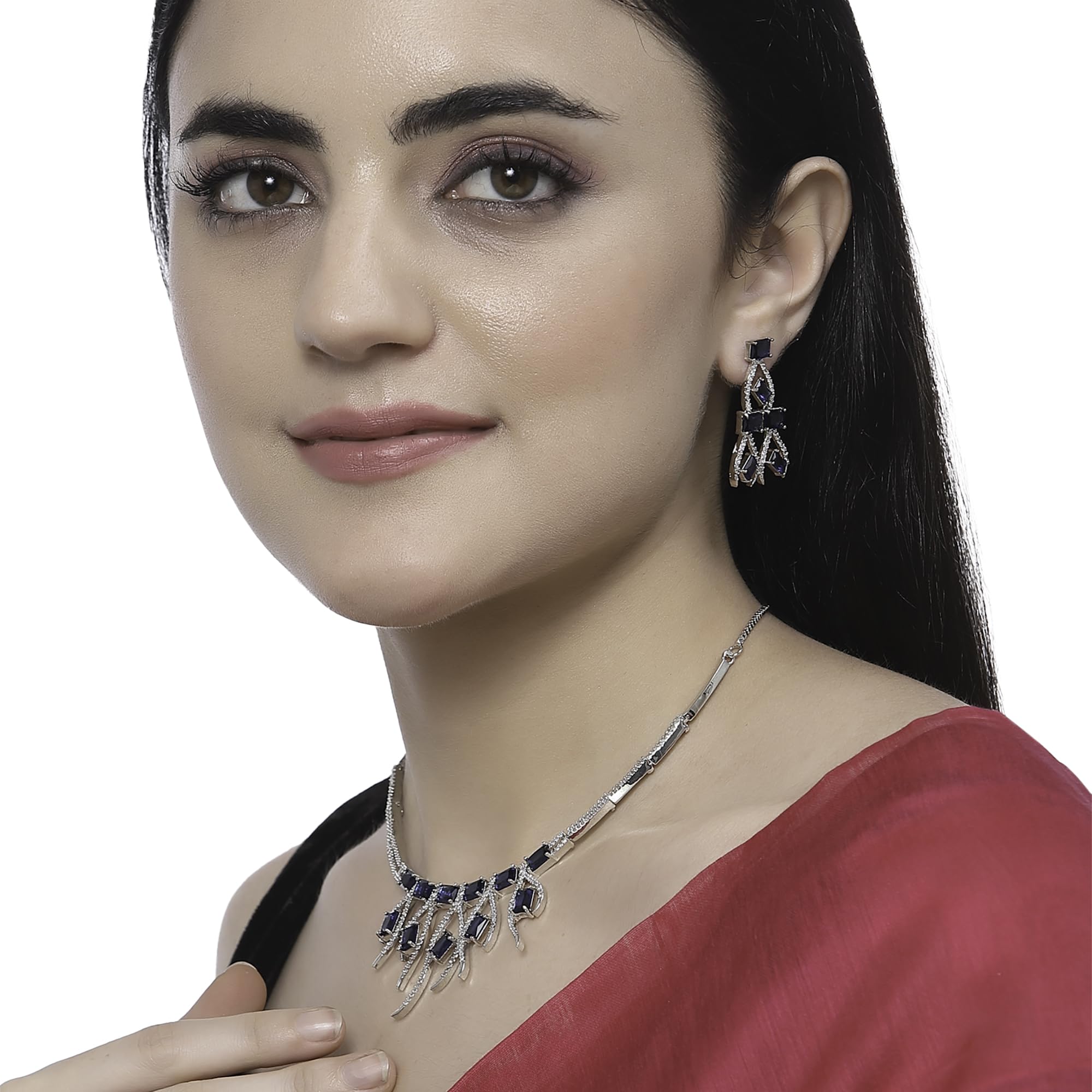 Rhodium-Plated American Diamond Studded Necklace Set