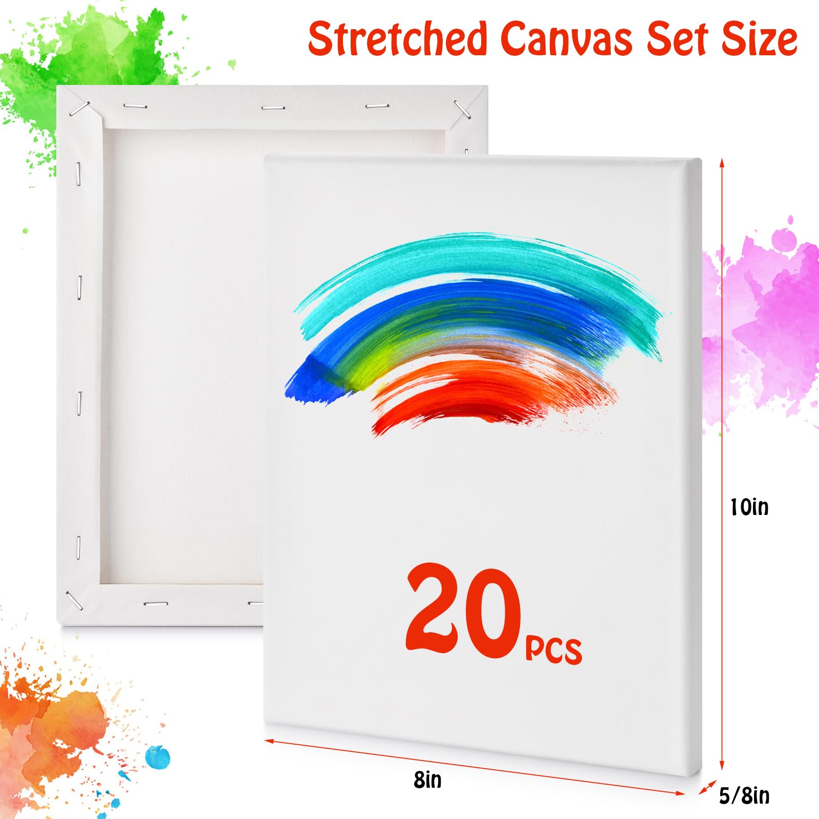 Stretched Canvas for Painting - 8x10 Inch/20 Canvas Value Pack - Triple Primer Acid Free 100% Cotton Blank Canvas for Painting Supplies Oil and Acrylic Pouring Art Watercolor