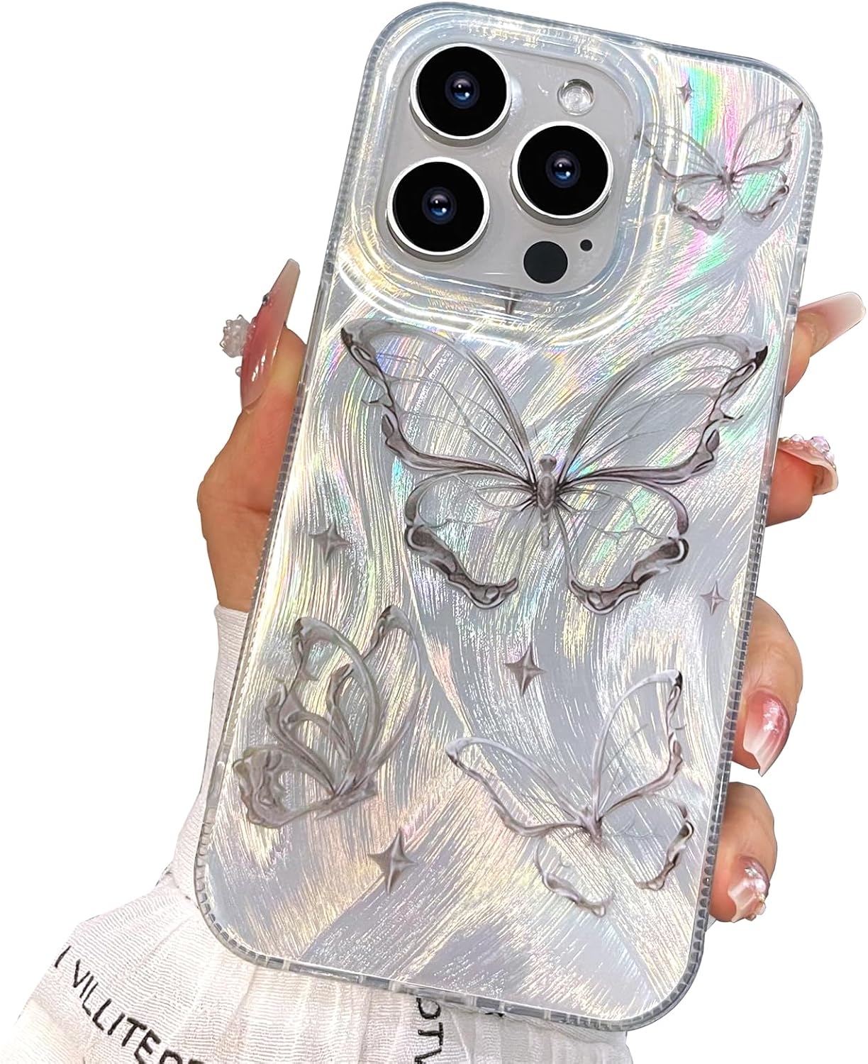 I-MGAE-IN-AR Compatible with iPhone 16 Pro Max Case Silver Butterfly