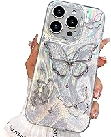 Vista 1 de I-MGAE-IN-AR - Funda compacta para iPhone 16 Pro Max con diseño de mariposa plateada brillante, a la moda, suave, delgada, de poliuretano