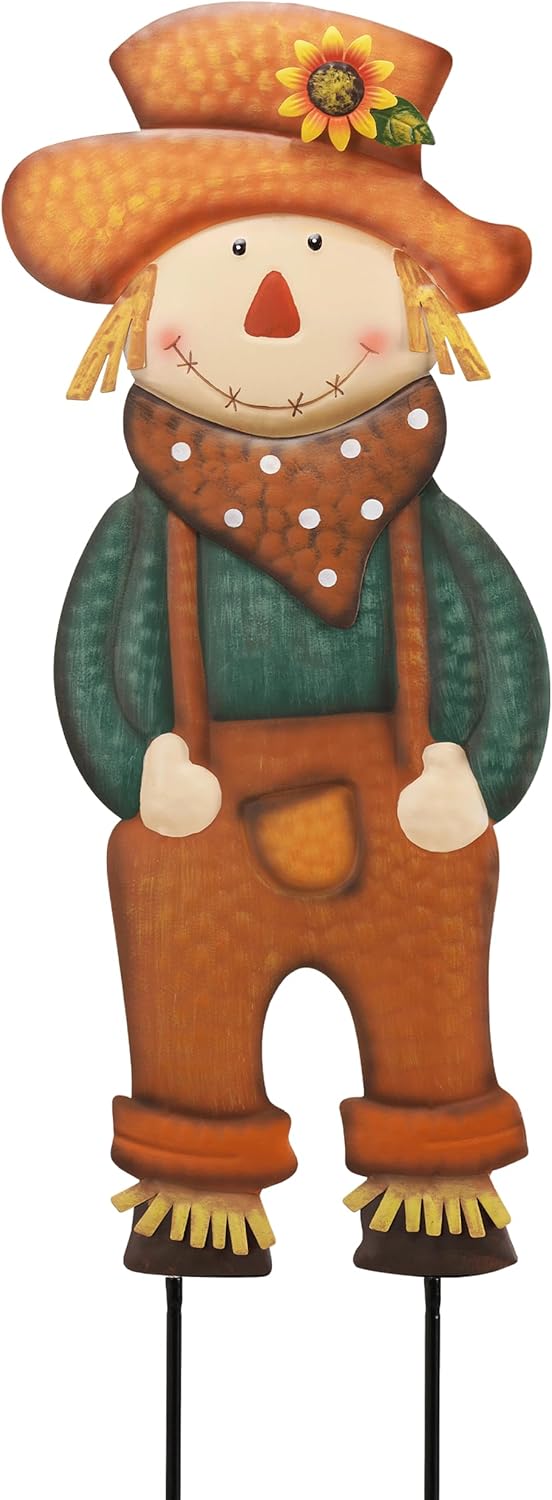 TERESA'S COLLECTIONS Fall Decor for Outdoor Home, Scarecrow for Garden Metal Stakes for Fall Decorations, Autumn Decor for Thanksgiving Decorations, Orange Harvest Yard Signs for Home Lawn Patio, 30"