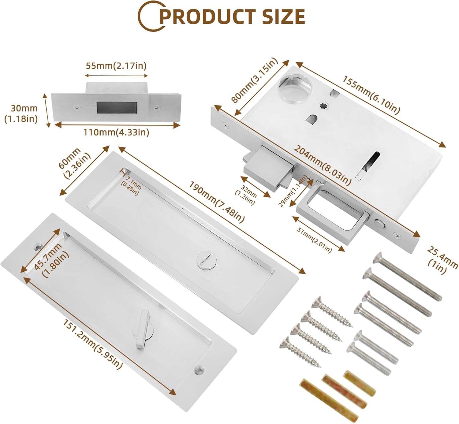 LWZH Privacy Pocket Door Lock Hardware, Hidden Handles, Privacy Pocket Door Lock with Push Automatic Bounce Switch (Silver)