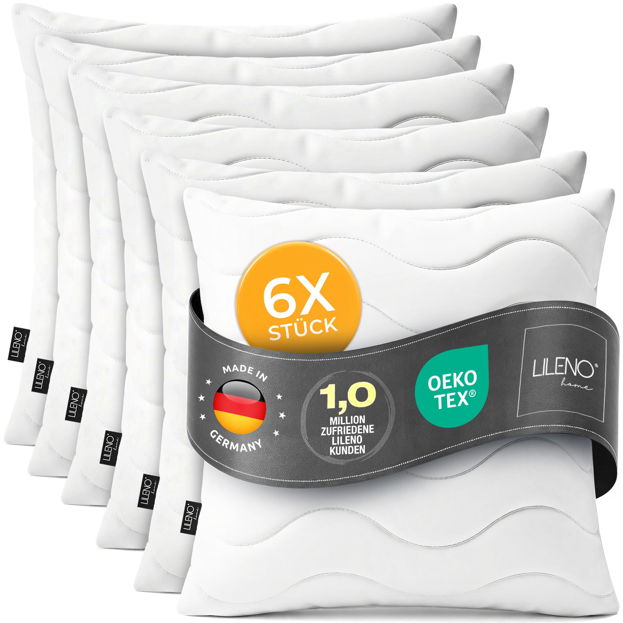 LILENO HOME Juego de 6 rellenos de cojines de 45 x 45 cm, cojín interior acolchado de 45 x 45 cm, para alérgicos, funda de microfibra como cojín de sofá, decoración y cojín de sillón, lavable a 40 °C
