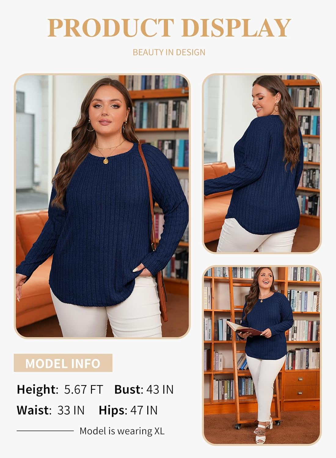 Eytino Plus Size Tops for Women Fall Soft Solid Crewneck Long Sleeve Knitted Pullover Blouses Shirt(1X-5X) - Image 3
