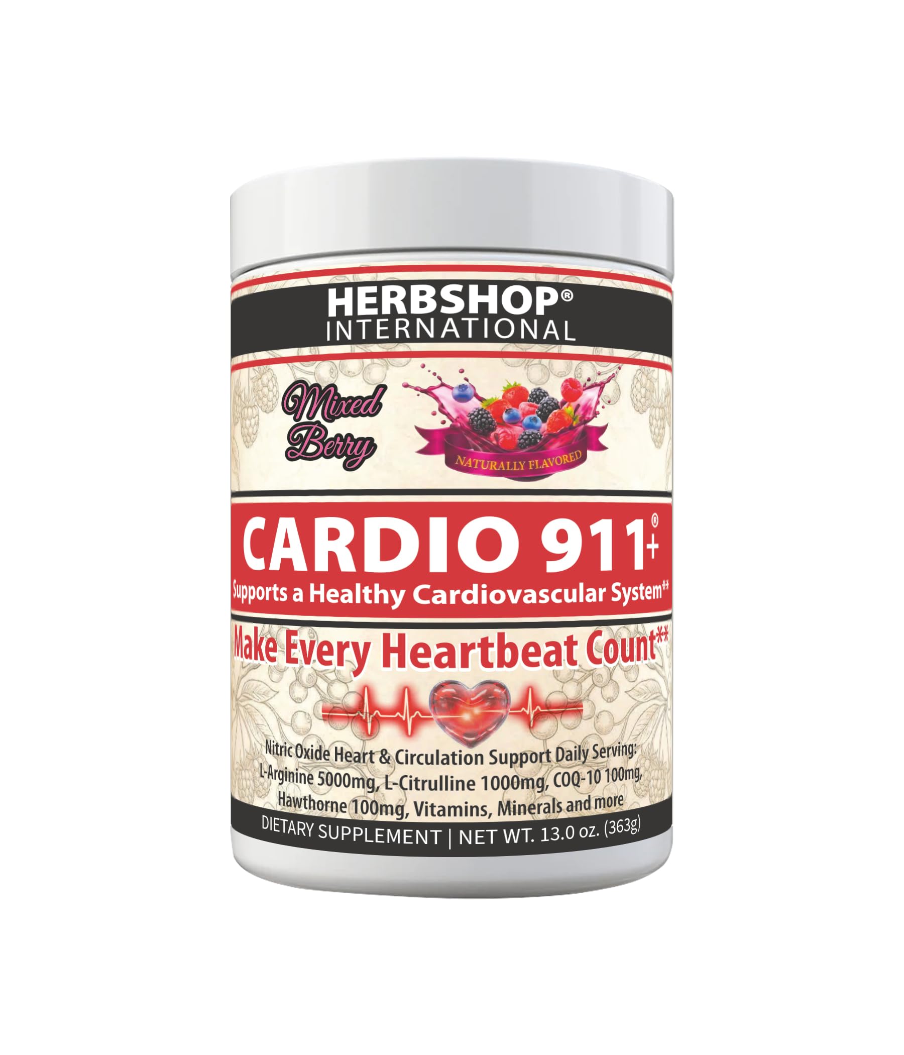Cardio 911 Suplemento de L-Arginina e L-Citrulina em pó, 5000 mg e 1000 mg, sabor Mixed Berry, 30 porções