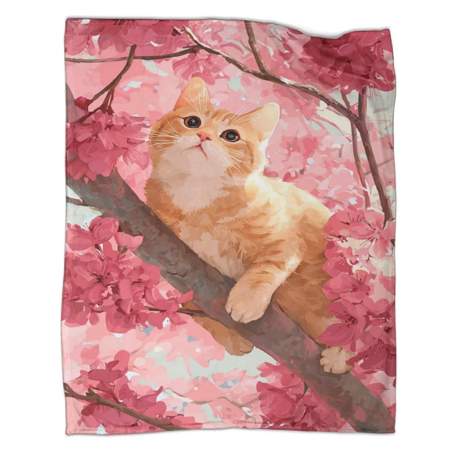 kaiyun Cats And Cherry Blossoms Outdoor Camping Printed Soft Breathable Warm Blanket Four Seasons Bedroom Bedspread 40x50inch(100x130cm)