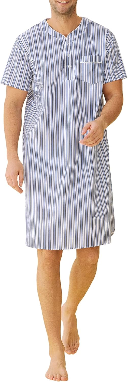 Latuza Men's Plaid Nightshirt Cotton Sleep Shirt