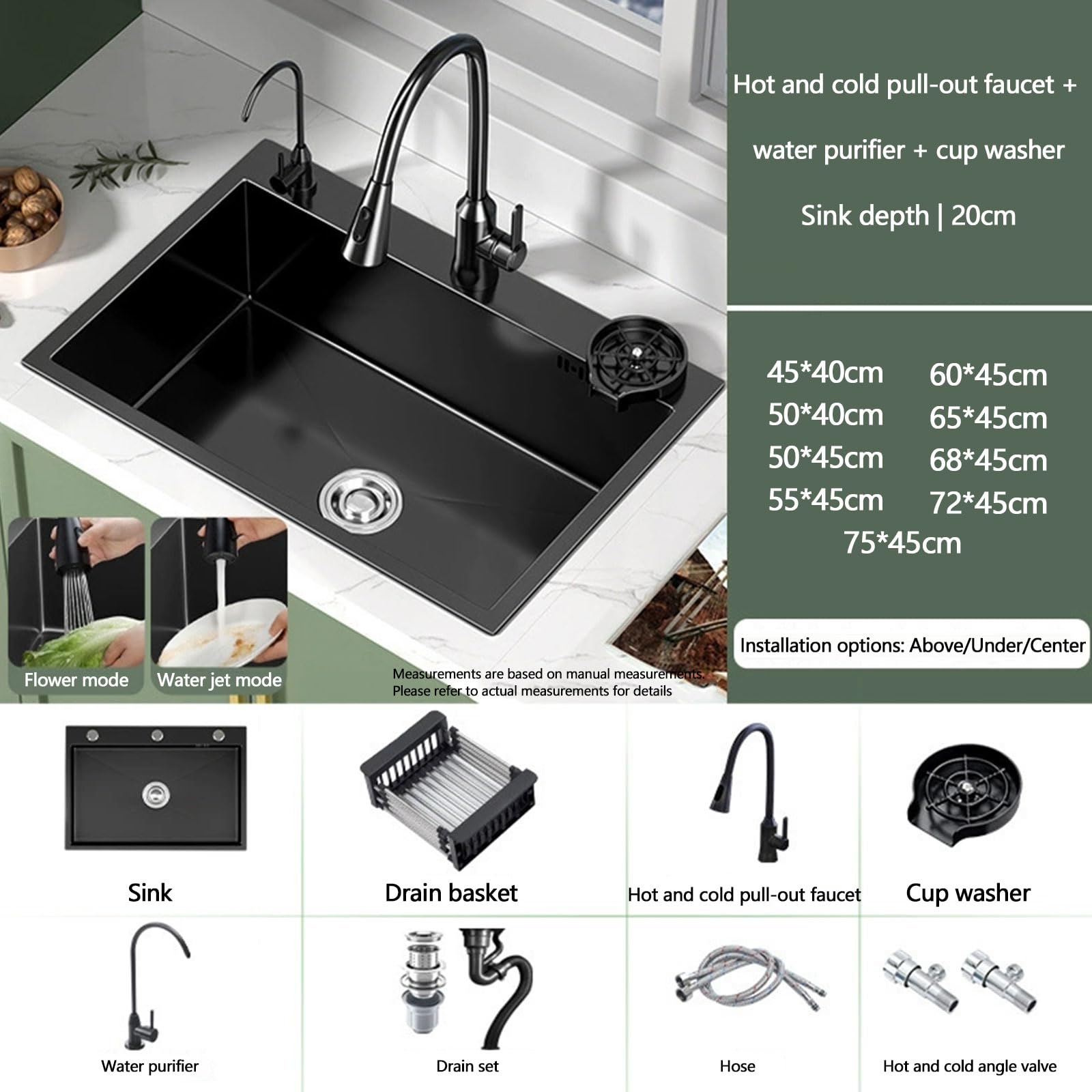 Fregaderos Cocina Modernos Un Solo Seno con Múltiples Accesorios Mueble Lavabo Acero Inoxidable Combinación Fregadero y Grifo Cocina para Restaurantes, Estaciones Trabajo y Bares