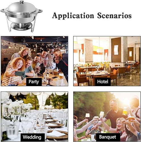 Miniatura 6 de Plato para bufé, servidores redondos de 6 cuartos de galón y calentadores de alimentos, servidores de rozaduras de acero inoxidable para fiestas,