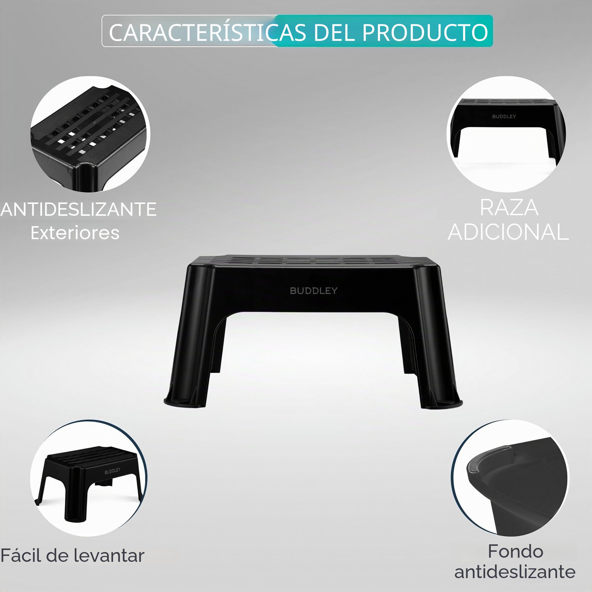 BUDDLEY Step Step (XL) – Taburete – Escalón para adultos – Niños – Escalón plegable – Baño – Camping – Caravana – Peso de 150 kg – Extra estable – Extra Grande
