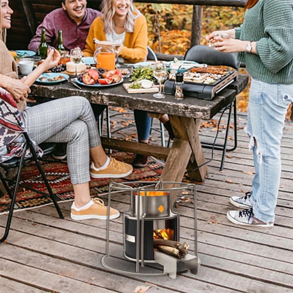 Réchaud à bois de camping en acier inoxydable portable - Réchaud à fusée d'extérieur, brindille, bâton ou brûleur à bois - Brûleur à bois pour randonnée, pique-nique, randonnée, barbecue