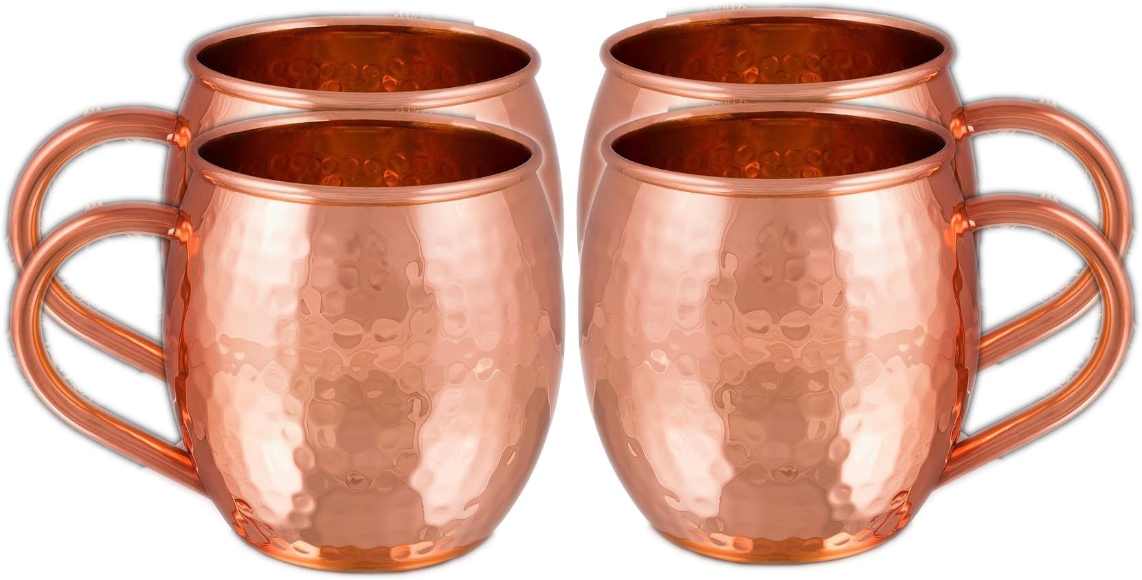PARIJAT HANDICRAFTHammered Copper Moscow Mule Mugs Solid Pure Copper Mug Cup Capacity 16 Ounce Copper C Shape Handle Set of 4
