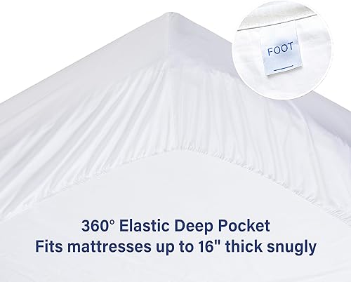 Miniatura 4 de Sábana bajera de algodón tamaño Queen, con bolsillo profundo de 15 pulgadas, 100% algodón egipcio, tejido de satén de 600 hilos, sábana bajera de