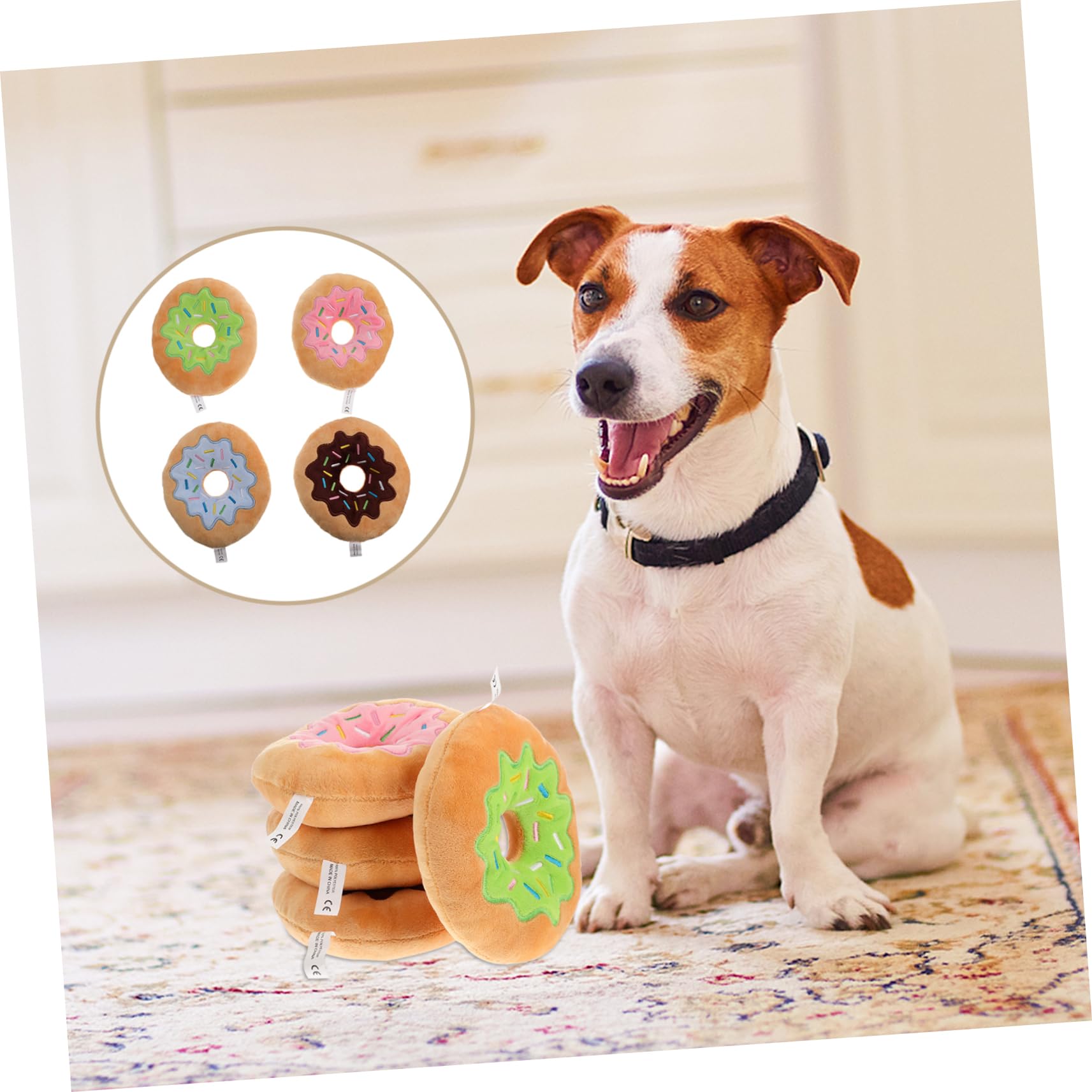 ifundom 4 Giocattoli per Donut Peluche con Suono Morbidi e Resistenti per Stimolare e Lintrattenimento Dei