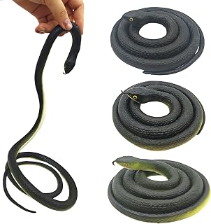 3 Pieces Realistic Fake Rubber Snake,Garden Lifelike Snake to Keep Birds Away Scare Squirrels, Prank Fake Snake