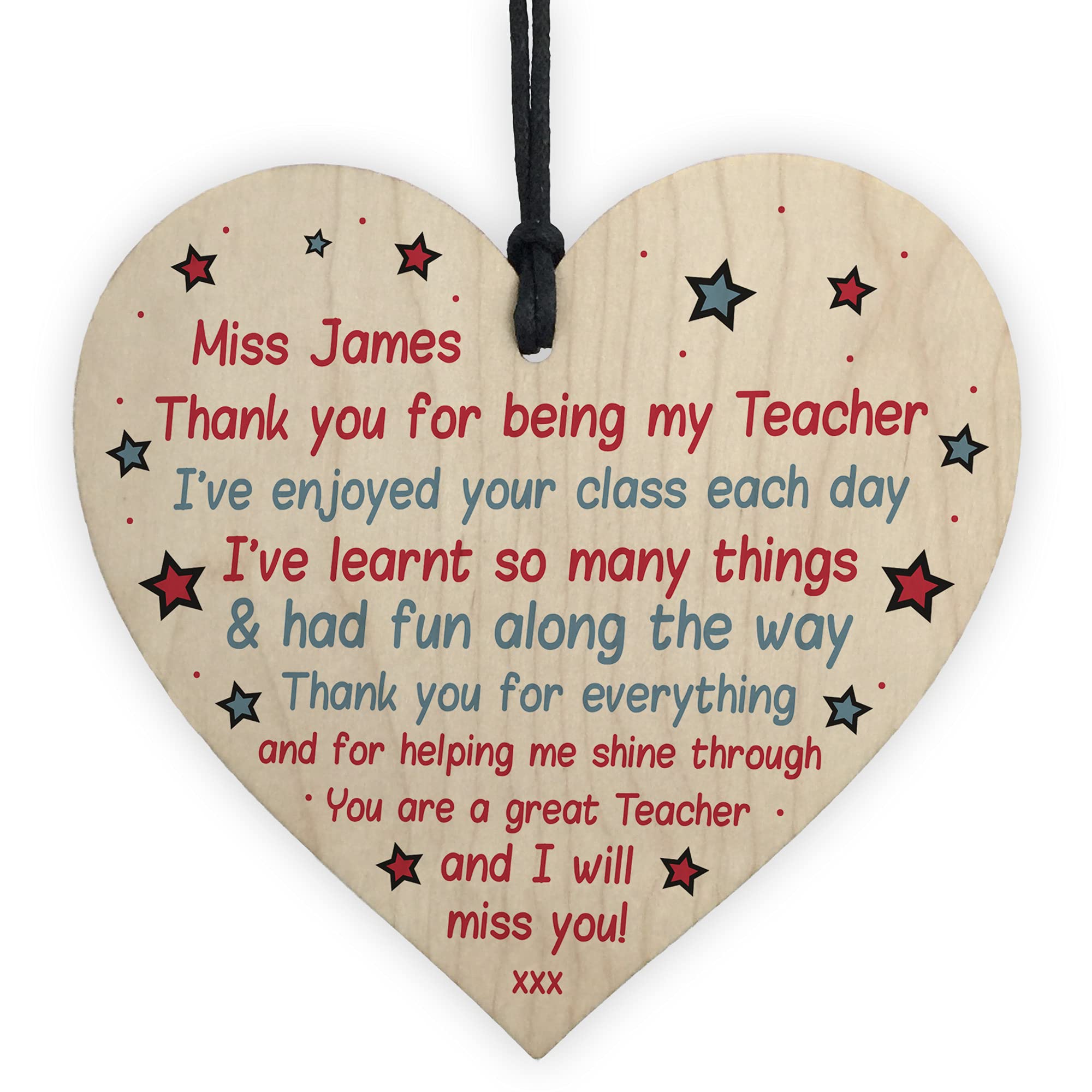 Personalised Teacher Gifts Poem Wood Heart Cute Thank You Gift Friendship Gift Keepsake