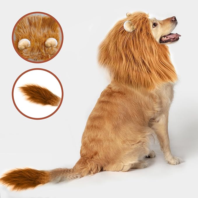 Disfraz de León para Perro Mediano y Grande - Melena y Cola (Marrón Claro) Talla S miniatura 6