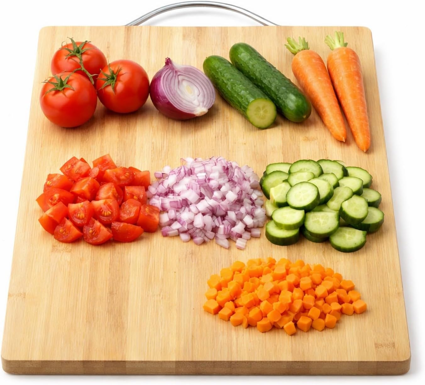Bamboo Wooden Chopping Board with Stainless Steel Handle,Cutting Board for Vegetables & Fruits, Knife Friendly, Non Slip Feet, Easy Clean Kitchen Cutting Board(32 x 22 cm)