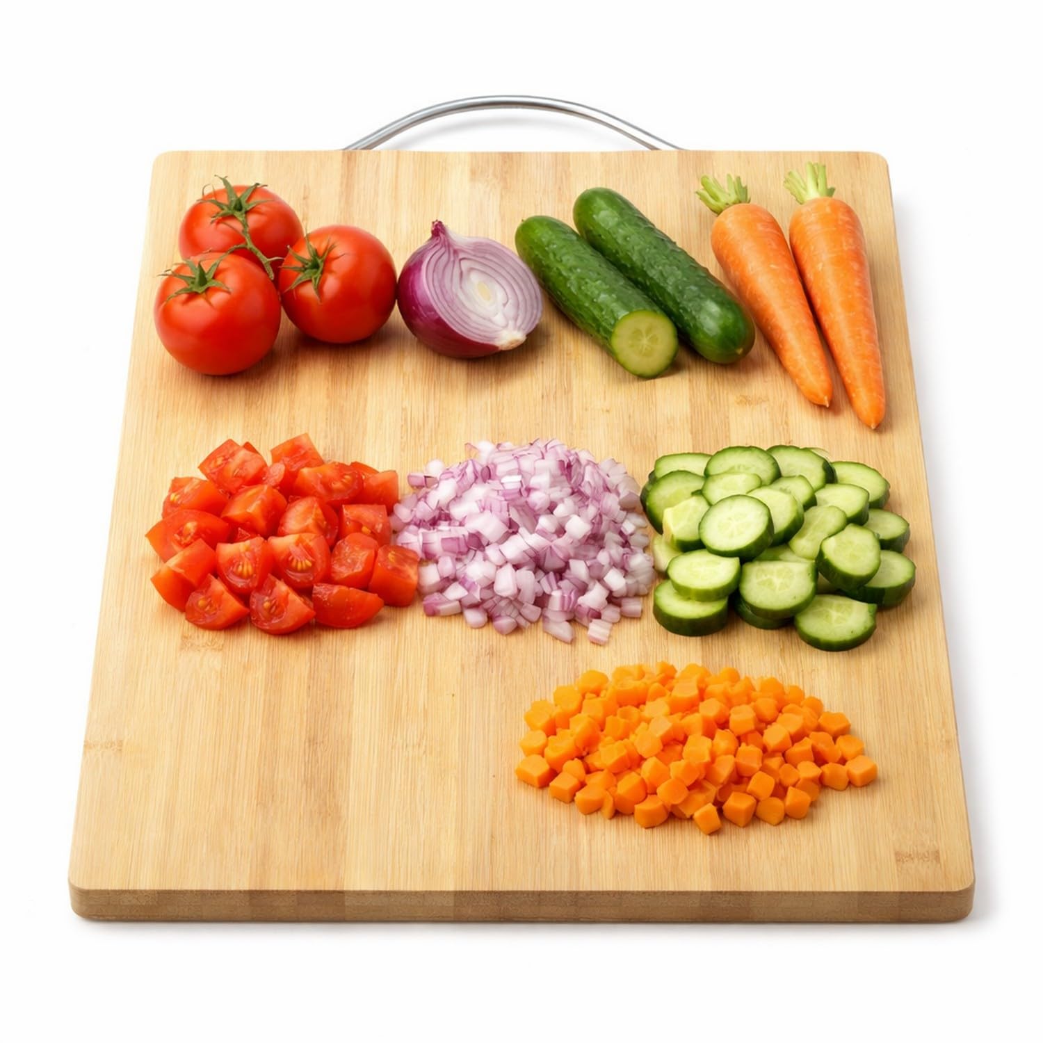 Bamboo Wooden Chopping Board with Stainless Steel Handle,Cutting Board for Vegetables & Fruits, Knife Friendly, Non Slip Feet, Easy Clean Kitchen Cutting Board(32 x 22 cm)