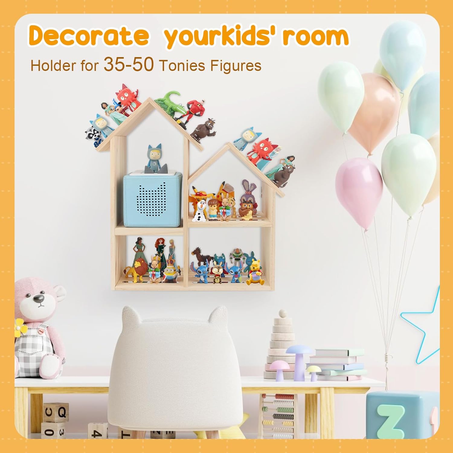 for Tonies Box Shelf Magnetic Storage Shelf, Large 4-Room Loft House for Toniebox 1/2 Player Tonies Figures Characters for Children Room, Wall-Mounted and Desktop Placement