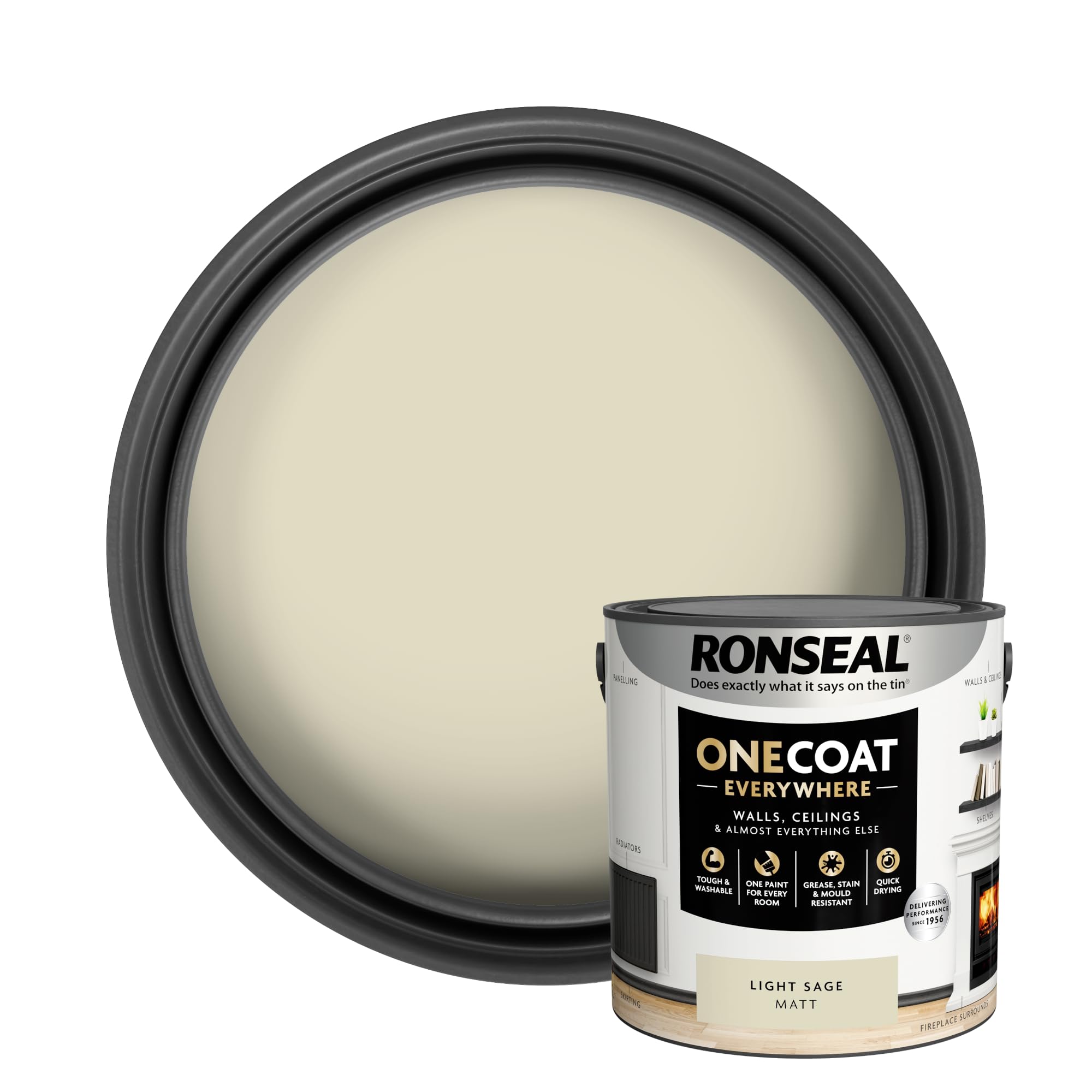 Ronseal Light Kcb.7015103.62204.76 One Coat Everywhere Interior Paint Sage Matt 2.5 Litre