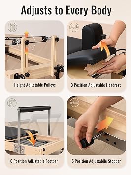 LeisureKing Wooden 91 Foldable Pilates Reformer Machine for Home Workout
