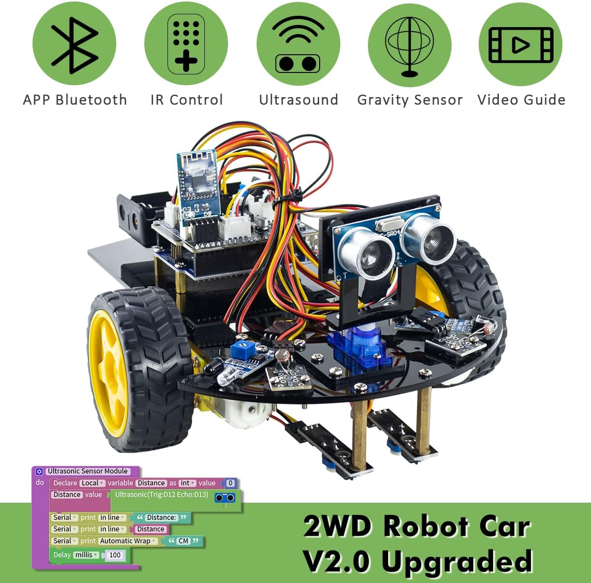 LAFVIN Smart Robot Car 2WD Chassis Kit V2 Ultrasonic Module,Line Tracking Module,IR Remote Control Compatible with Arduino IDE