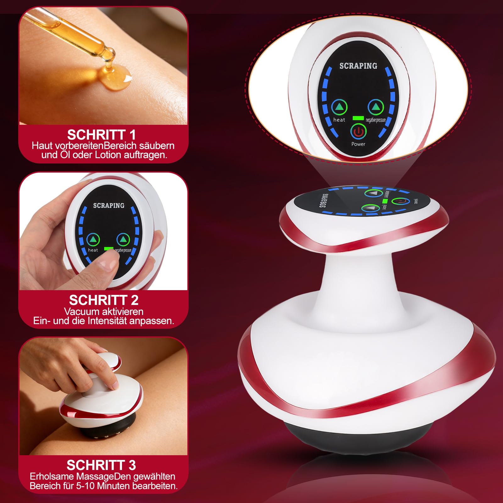 Lymphdrainage Gerät Cellulite Massagegerät,4-in-1Massagegerät mit Vakuum-Schröpftherapie&Gua Sha Elektrisch,schröpfgerät elektrisch zur Hautstraffung&Durchblutung,Anti-Cellulite Massage für den Körper