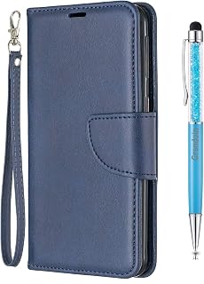 Grandoin Funda para Samsung Galaxy A40, Color Sólido PU Cuero Case Cuerpo Completo Carcasa Protectora Cartera Soporte Plegable Función Fundas Case Cover (Azul)