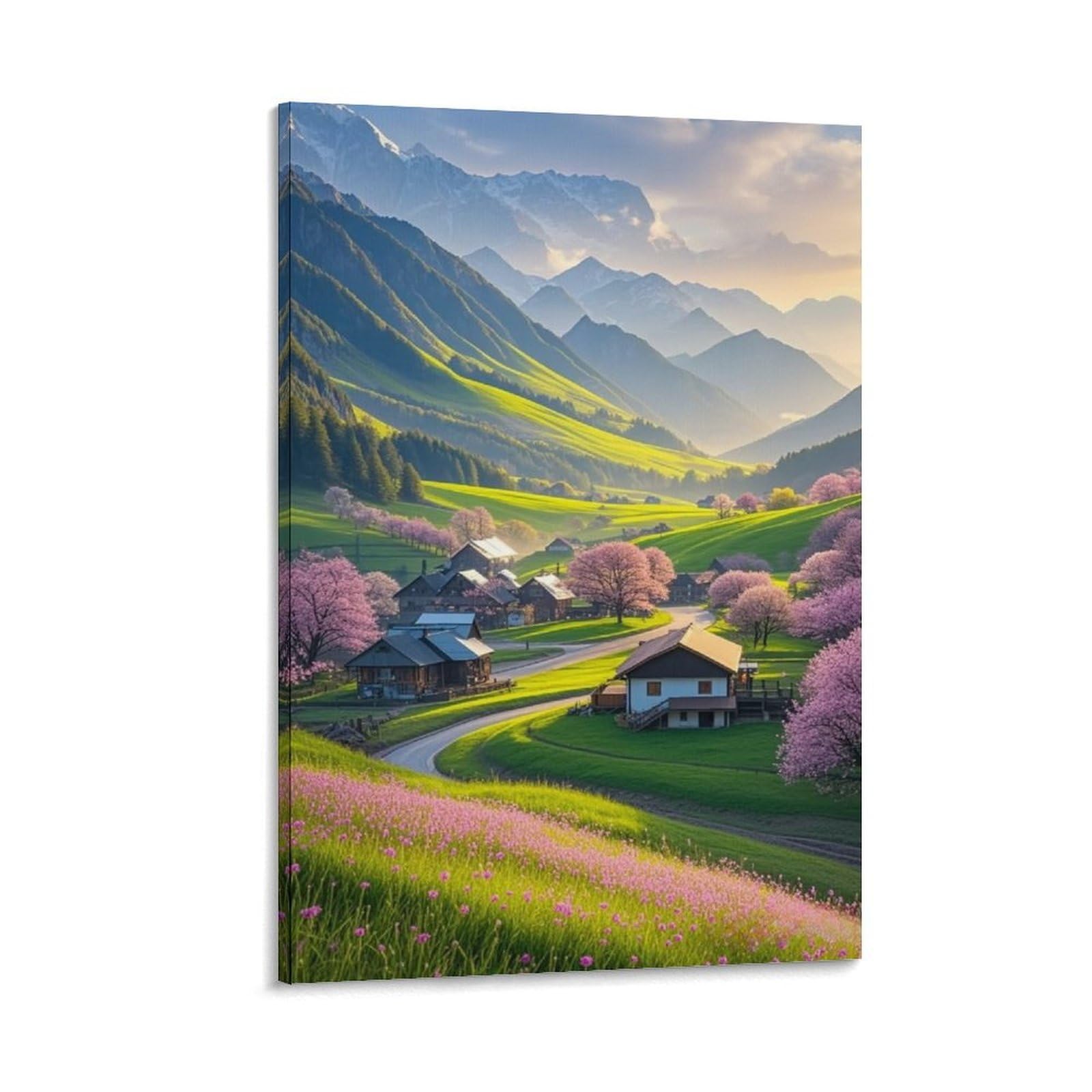 IEJKLUVWX Countryside Farm Print Art Print Hillside Cottage Canvas Waterproof Canvas Easy to Install Vibrant Colours for Above Bed Living Room Housewarming Gift Original 20x30inch(50x75cm)