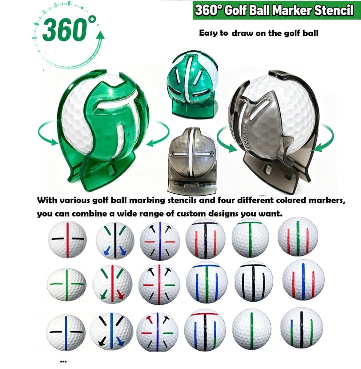 Narzędzie do oznaczania linii piłek golfowych, 4 szt. markerów do piłek golfowych z 4 kolorami markerów do piłek golfowych, narzędzie do rysowania piłek golfowych z etui organizera