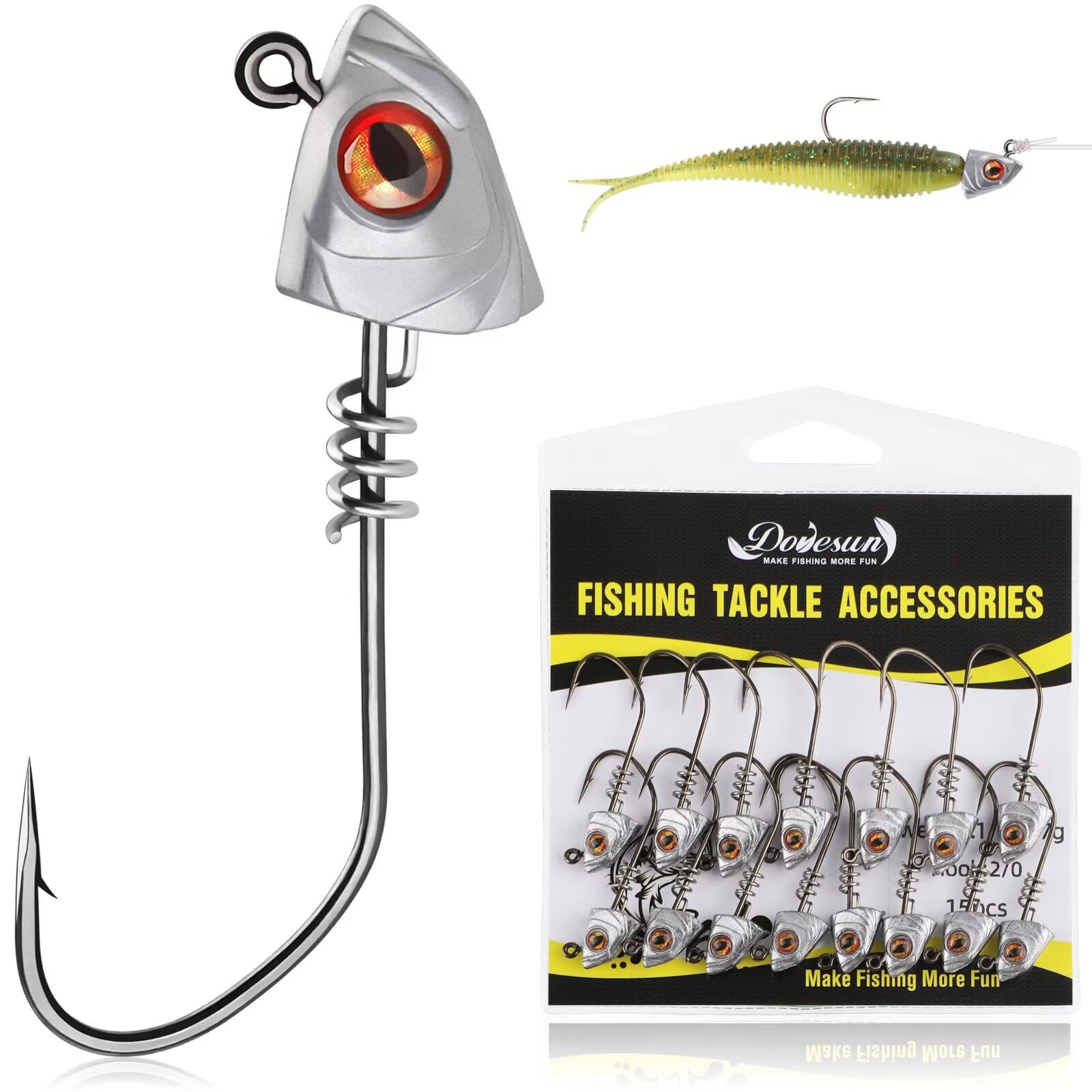 Dovesun 15pcs Screw Lock Swimbait Jig Heads 2X Strong High-Carbon Steel Fishing Jigs with 3D Eyes, jig Heads for Fishing Saltwater Bass Walleye Trout Crappie 1/8 1/5 1/4 3/8 oz