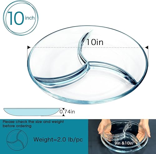 Miniatura 2 de NUTRIUPS Placa dividida de vidrio redonda con compartimento de vidrio con divisores para almuerzo, plato seccional de vidrio, 10 pulgadas
