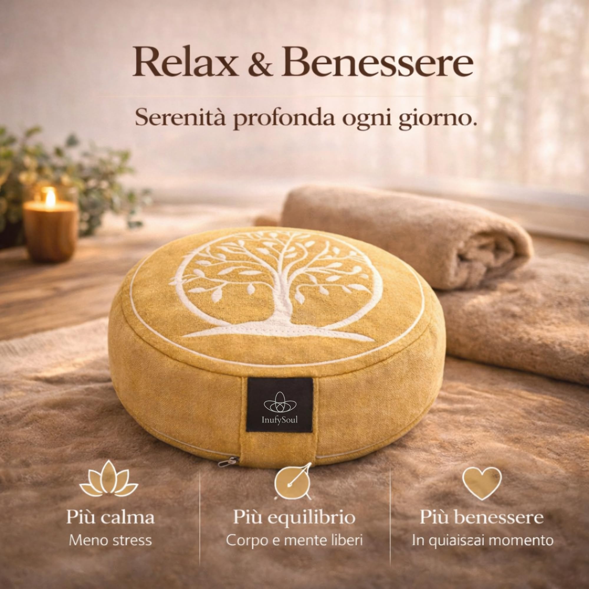 Cuscino da Meditazione/Gusci di Grano Saraceno/Rivestimento in Cotone Lavabile Rimovibile/Cuscino Yoga/Meditazione e Mindfulness